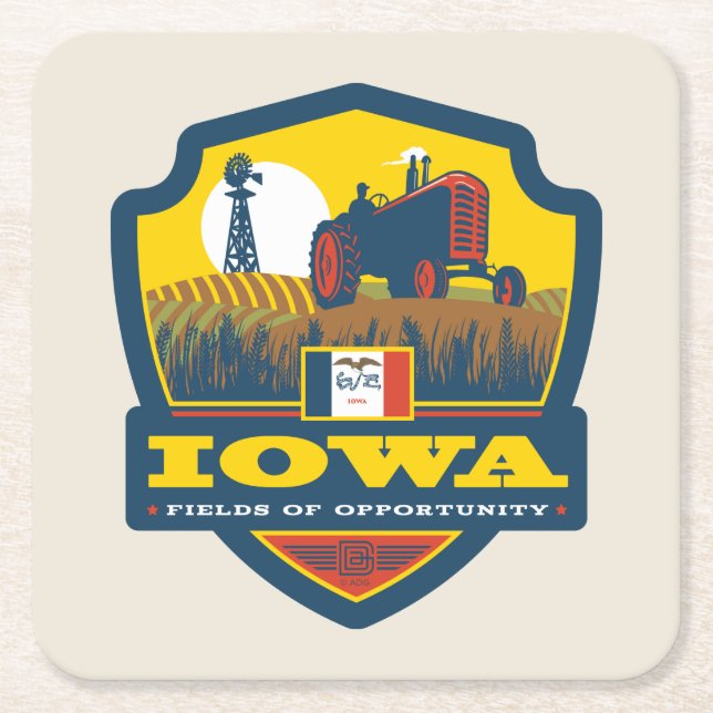 Porta-copo De Papel Quadrado Orgulho de Estado| Iowa (Frente)