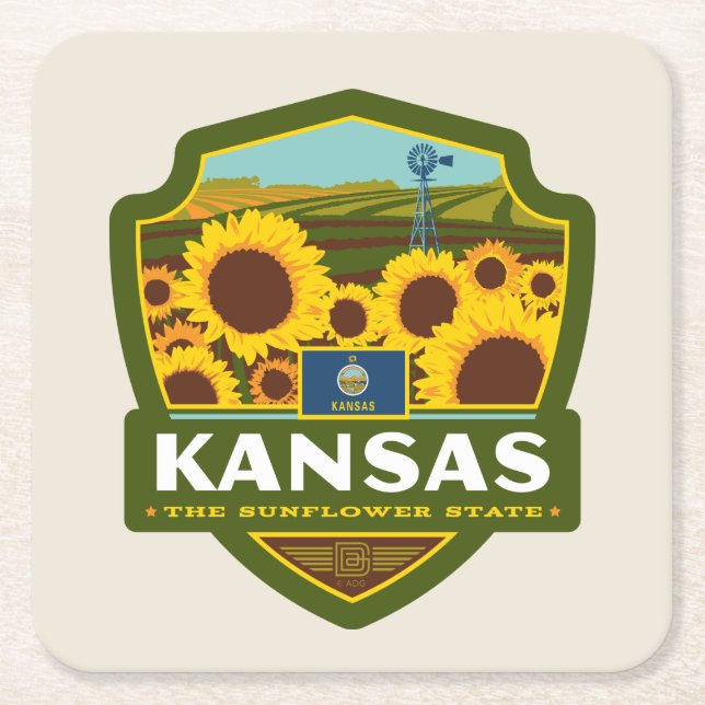 Porta-copo De Papel Quadrado Orgulho de Estado| Kansas (Frente)