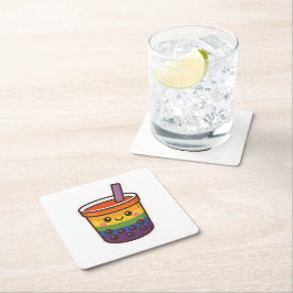 Porta-copo De Papel Quadrado Orgulho LGBTQ+ do Rainbow Bubble Tea