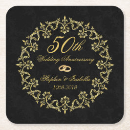 Porta-copo De Papel Quadrado Ornamentado Dourado no 50º Aniversário do Casament