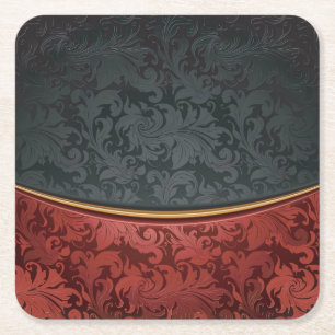 Porta-copo De Papel Quadrado Ornamento do vintage vermelho e preto