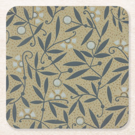 Porta-copo De Papel Quadrado Ornate floral pattern with dark blue vines 