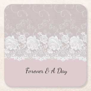 Porta-copo De Papel Quadrado Orquídea Romântica Rosa Branco Renda Floral Casame