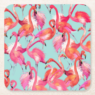 Porta-copo De Papel Quadrado Os flamingos da aguarela recolheram 2