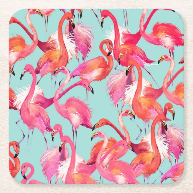 Porta-copo De Papel Quadrado Os flamingos da aguarela recolheram 2 (Frente)