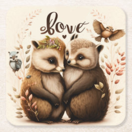 Porta-copo De Papel Quadrado ouriços apaixonados