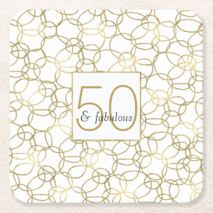 Porta-copo De Papel Quadrado Ouro Branco Glam Círculos Elegantes 50 e Fabulosos
