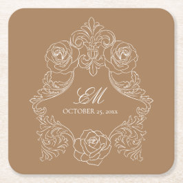 Porta-copo De Papel Quadrado Ouro Brown Vintage Monograma Crest Logotipo de Cas
