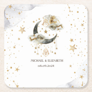 Porta-copo De Papel Quadrado Ouro Celestial Lua Estrelas