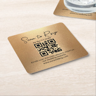 Porta-copo De Papel Quadrado ouro de casamento de código rsvp qr elegante minim