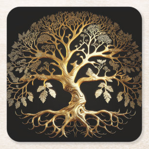 Porta-copo De Papel Quadrado Ouro de Life Yggdrasil