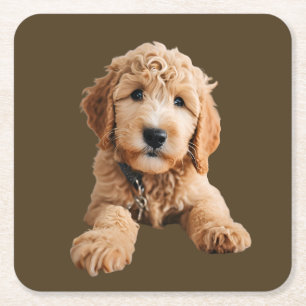 Porta-copo De Papel Quadrado Ouro Doodle Puppy