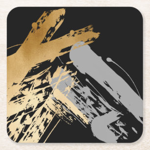 Porta-copo De Papel Quadrado ouro elegante do falso e brushstrokes cinzentos