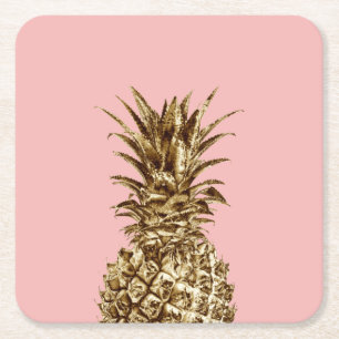 Porta-copo De Papel Quadrado Ouro feminino bonito à moda & abacaxi do rosa