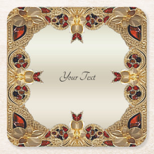 Porta-copo De Papel Quadrado Ouro Flores Vermelho Gemstone Porta copos Papel
