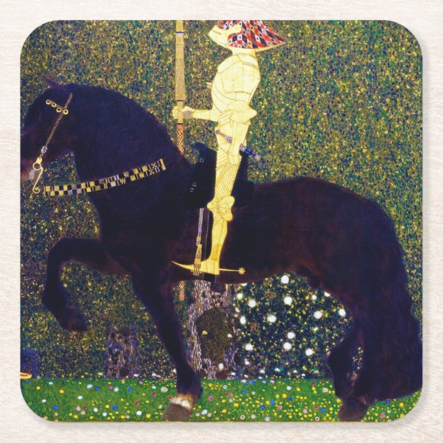Porta-copo De Papel Quadrado Ouro Knight, Gustav Klimt (Frente)