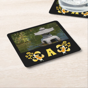 Porta-copo De Papel Quadrado Ouro Koi Photo Monograma