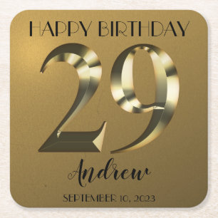 Porta-copo De Papel Quadrado Ouro metálico, 29º aniversário