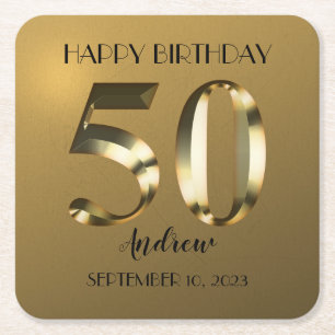 Porta-copo De Papel Quadrado Ouro metálico 50º aniversário