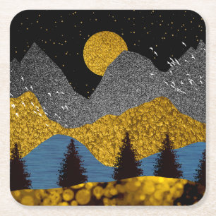Porta-copo De Papel Quadrado Ouro Noite