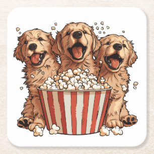 Porta-copo De Papel Quadrado Ouro Retriever Cães Filme Popcorn Balde