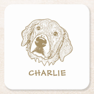 Porta-copo De Papel Quadrado Ouro Retriever Dog Personalizado