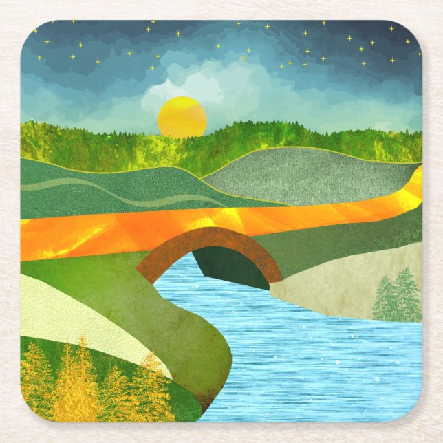 Porta-copo De Papel Quadrado Ouro Road (Frente)