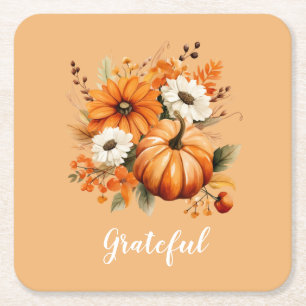 Porta-copo De Papel Quadrado Outono Floral Abóbora Laranja Quadrada Grata