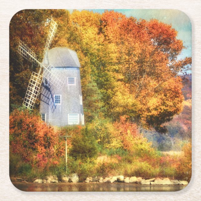 Porta-copo De Papel Quadrado Outono No Rio (Frente)