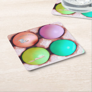 Porta-copo De Papel Quadrado Ovos Coloridos de Páscoa em Coelhos de Páscoa de C
