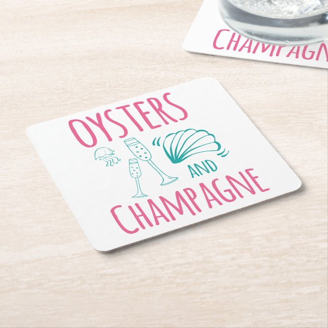 Porta-copo De Papel Quadrado "Oysters & Champagne"  (Inclinado)
