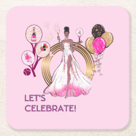 PORTA-COPO DE PAPEL QUADRADO PADEL COASTER: CELEBRATION PADEL DIVA BRIGHT PINK