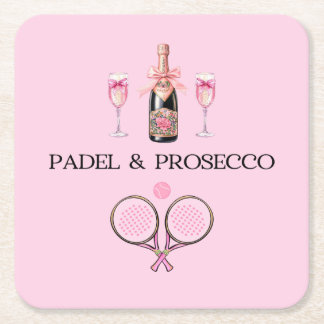 PORTA-COPO DE PAPEL QUADRADO PADEL COASTER: PADEL & PROSECCO CLASSIC PINK/BLACK