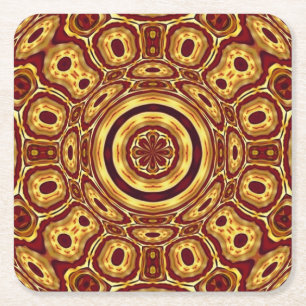 Porta-copo De Papel Quadrado Padrão Abstrato Vermelho Dourado Boho Marroquino