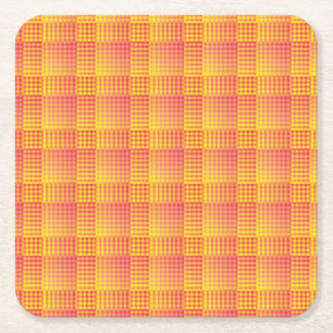 Porta-copo De Papel Quadrado Padrão Abstrato Xadrez Vermelho Amarelo