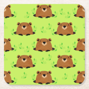 Porta-copo De Papel Quadrado Padrão Adorável de Groundhog Woodland