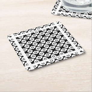 Porta-copo De Papel Quadrado Padrão Arabesco Simétrico Preto e Branco em Negrit