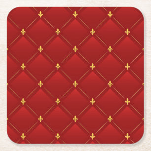 Porta-copo De Papel Quadrado Padrão Art Nouveau Vermelho e Dourado