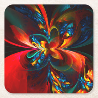 Porta-copo De Papel Quadrado Padrão Azul Laranja-Abstrato Floral Moderno #14