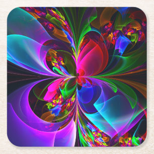 Porta-copo De Papel Quadrado Padrão Azul Vermelho Abstrato Floral Moderno #12