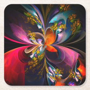 Porta-copo De Papel Quadrado Padrão Azul Vermelho Abstrato Floral Moderno #13