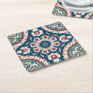 Porta-copo De Papel Quadrado Padrão Azulejo Azulejo Vermelho Azul
