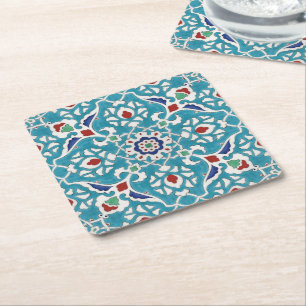 Porta-copo De Papel Quadrado Padrão Azulejo Branco Azulejo Vermelho Azul