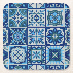 Porta-copo De Papel Quadrado Padrão Azulejos Azul Portugal