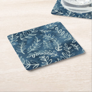 Porta-copo De Papel Quadrado Padrão Blue Indigo Deixa Twigs