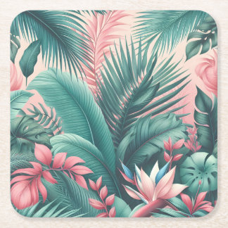 Porta-copo De Papel Quadrado Padrão Botânico do Paraíso Tropical