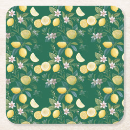 Porta-copo De Papel Quadrado Padrão Botânico Floral de Limão Fresco