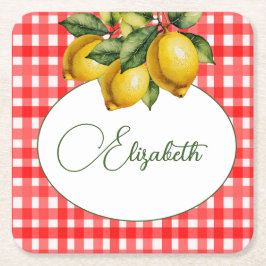 Porta-copo De Papel Quadrado Padrão Branco Botânico de Limão Vermelho Italiano