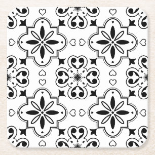 Porta-copo De Papel Quadrado Padrão branco preto mediterrânico moderno