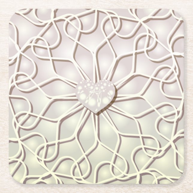 Porta-copo De Papel Quadrado Padrão cardíaco do Rosa Dourado LOVE geométrico (Frente)